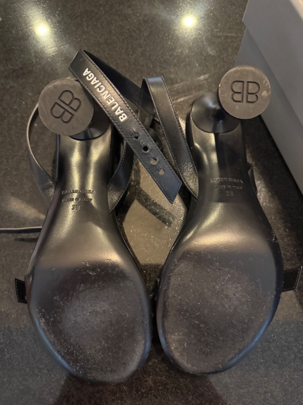 Balenciaga Afterhour Leather Logo Print Sandals - Picture 4 of 5